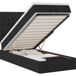vidaXL Camas Y Accesorios-Estructura de cama otomana con colchón tela negra 80x200cm