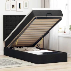 vidaXL Camas Y Accesorios-Estructura de cama otomana con colchón tela negra 80x200cm