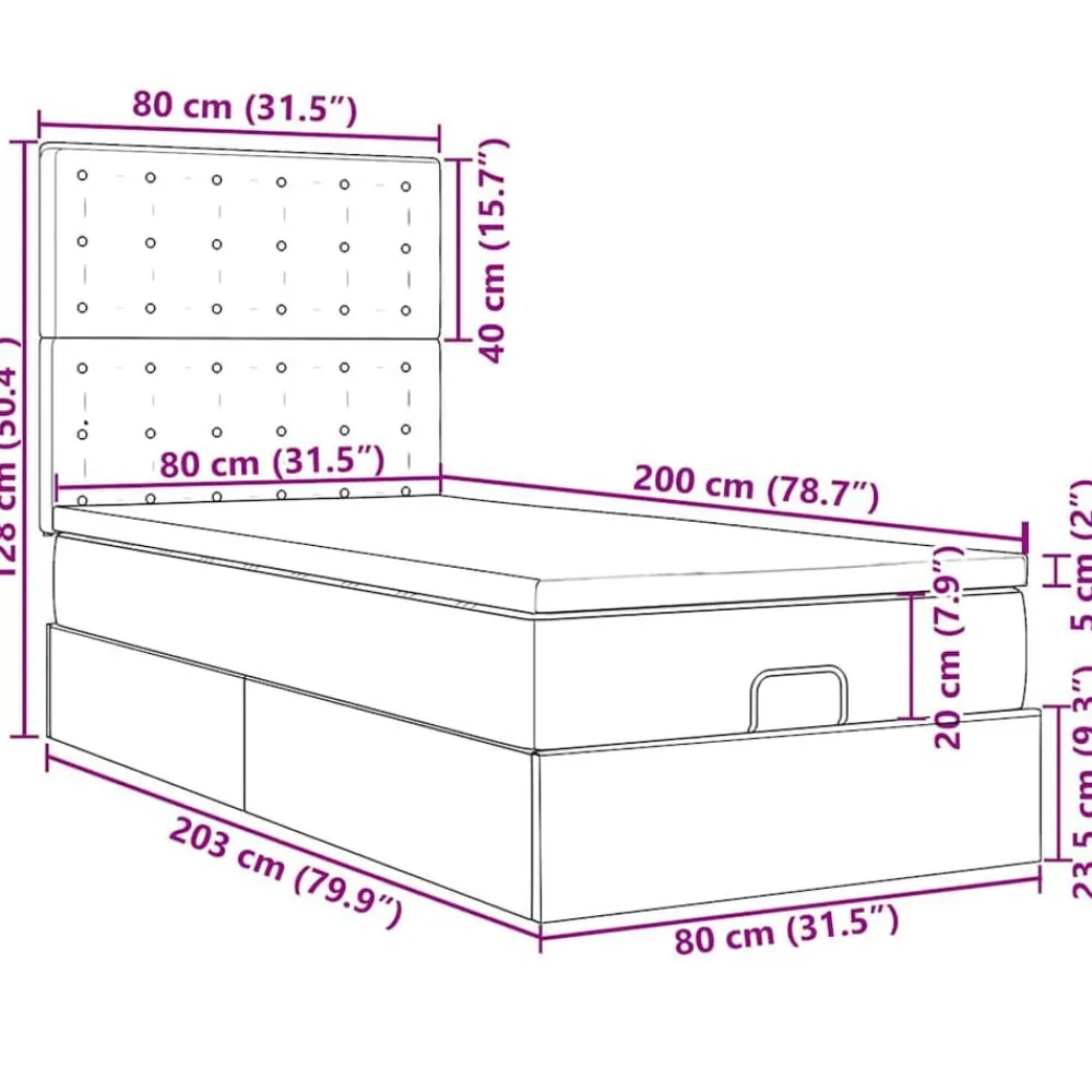 vidaXL Camas Y Accesorios-Estructura de cama otomana con colchón tela negra 80x200cm