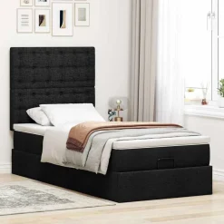 vidaXL Camas Y Accesorios-Estructura de cama otomana con colchón tela negra 80x200cm