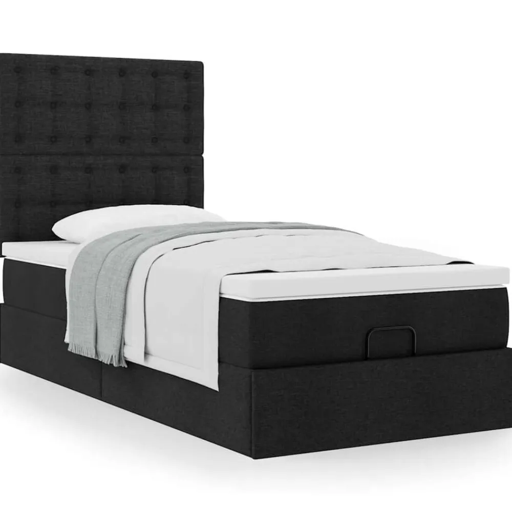 vidaXL Camas Y Accesorios-Estructura de cama otomana con colchón tela negra 80x200cm