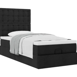 vidaXL Camas Y Accesorios-Estructura de cama otomana con colchón tela negra 80x200cm