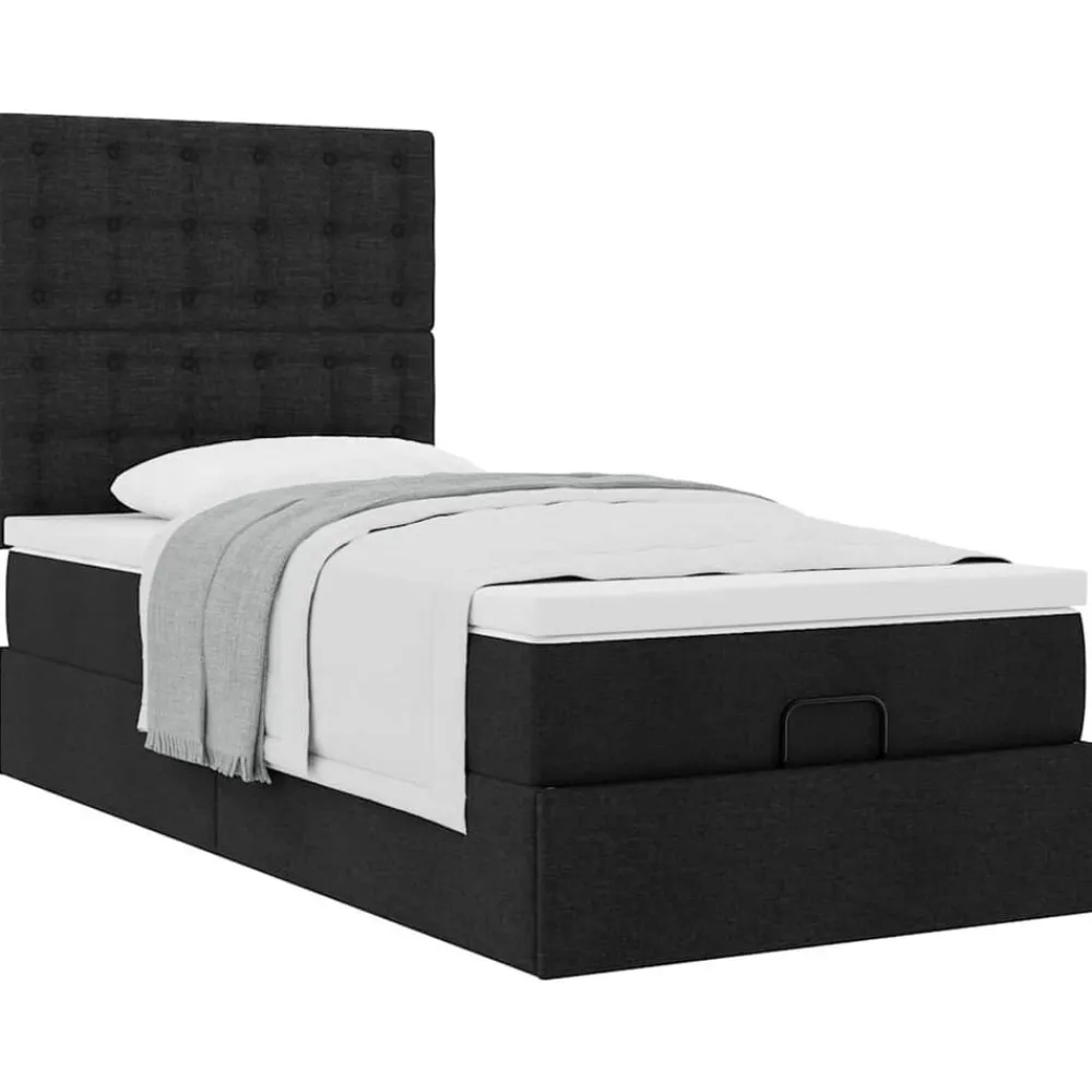 vidaXL Camas Y Accesorios-Estructura de cama otomana con colchón tela negra 80x200cm