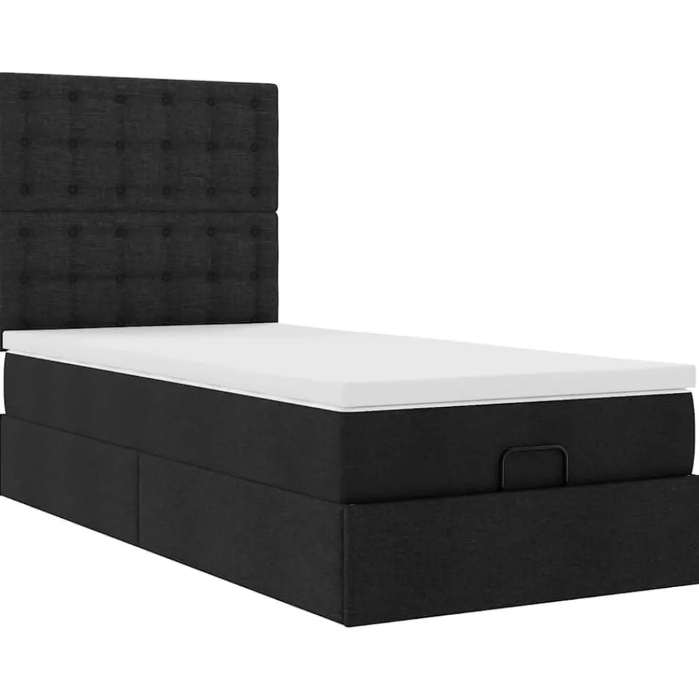 vidaXL Camas Y Accesorios-Estructura de cama otomana con colchón tela negra 80x200cm