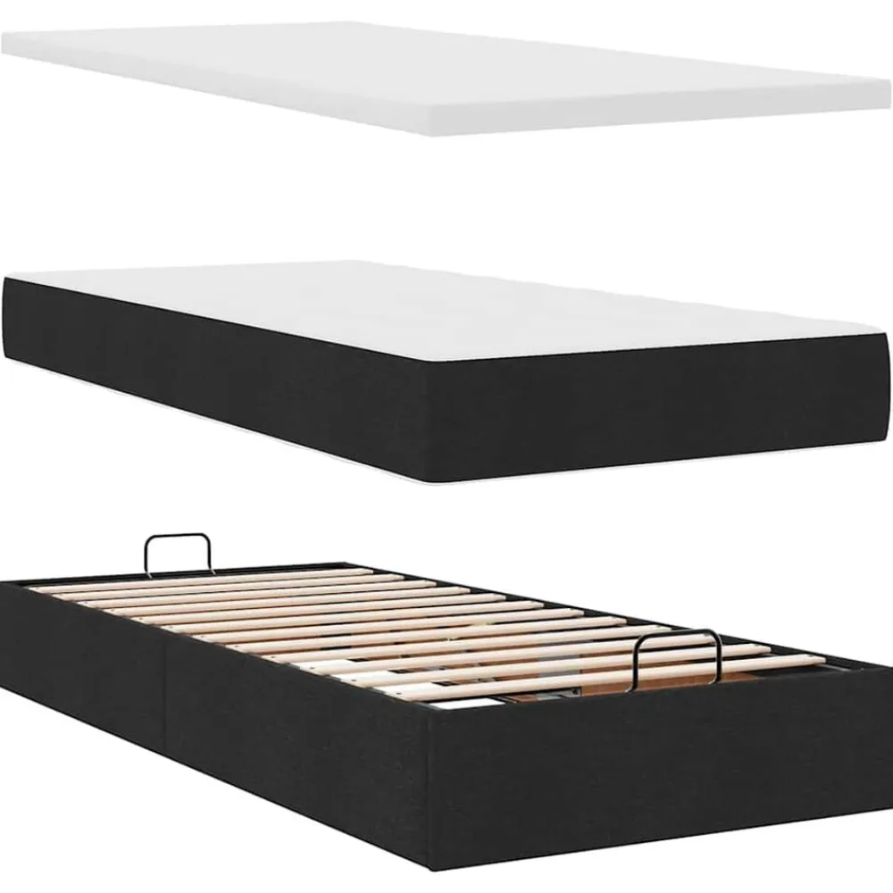 vidaXL Camas Y Accesorios-Estructura de cama otomana con colchón tela negra 80x200cm