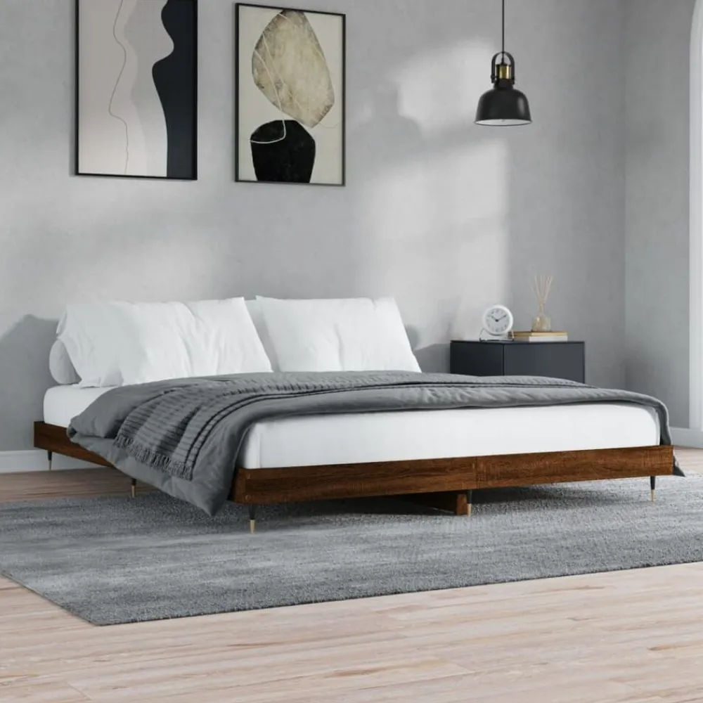 vidaXL Camas Y Accesorios-Estructura de cama sin colchón roble marrón 200x200 cm