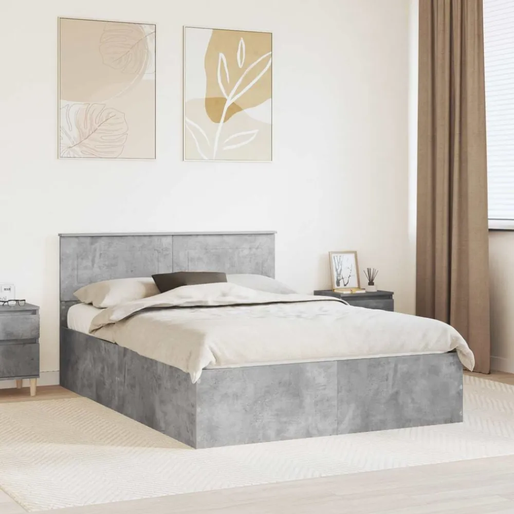 vidaXL Estructura de cama con cabecera Gris Concreto 150 x 200 cm Gris hormigón Outlet