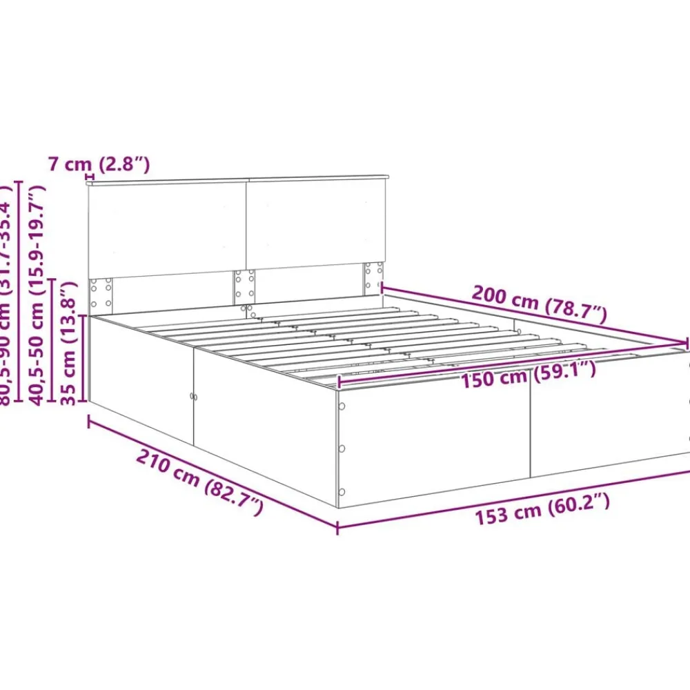 vidaXL Estructura de cama con cabecera Gris Concreto 150 x 200 cm Gris hormigón Outlet