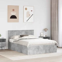 vidaXL Estructura de cama con cabecera Gris Concreto 150 x 200 cm Gris hormigón Outlet
