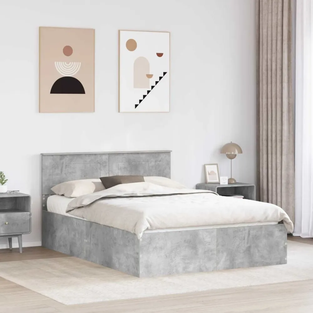 vidaXL Estructura de cama con cabecera Gris Concreto 150 x 200 cm Gris hormigón Outlet