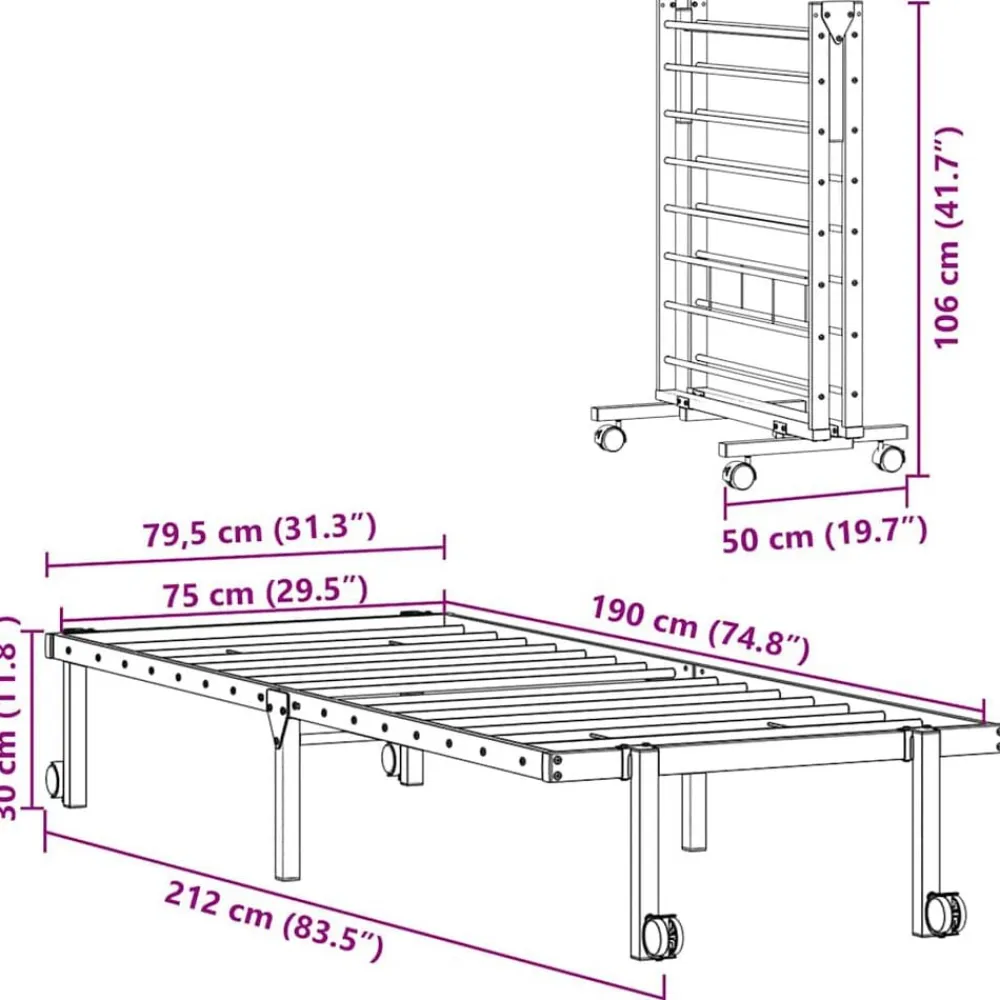 vidaXL Estructura de cama sin colchón plegable acero 75x190 cm Blanco Best