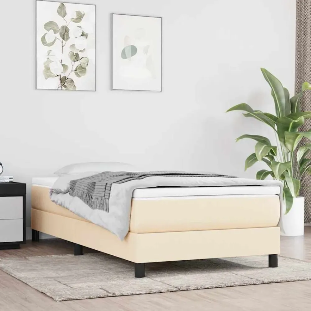 vidaXL Estructura de cama con somier tela 80x200 cm Crema Discount