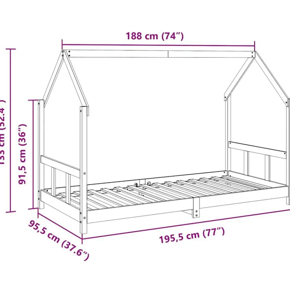 Niños vidaXL Mobiliario Para Bebés Y Niños Pequeños-Estructura de cama infantil madera de pino marrón cera 90x190cm