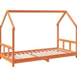 Niños vidaXL Mobiliario Para Bebés Y Niños Pequeños-Estructura de cama infantil madera de pino marrón cera 90x190cm