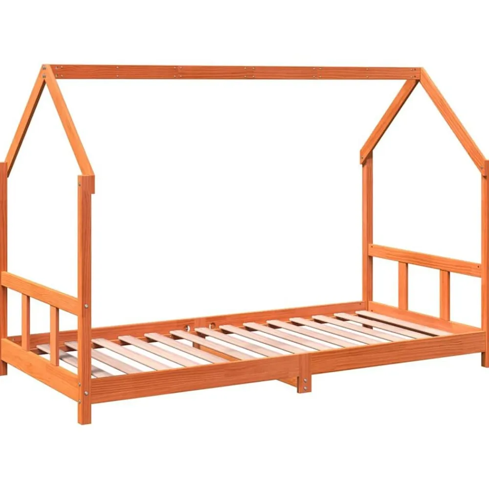 Niños vidaXL Mobiliario Para Bebés Y Niños Pequeños-Estructura de cama infantil madera de pino marrón cera 90x190cm