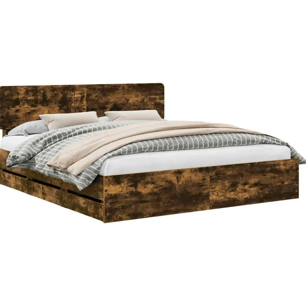 vidaXL Estructura de cama con cajón 200 x 200 cm Roble ahumado Best