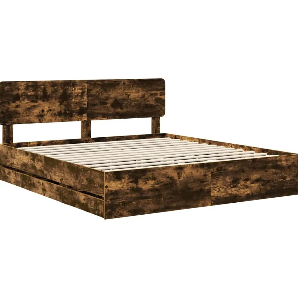 vidaXL Estructura de cama con cajón 200 x 200 cm Roble ahumado Best