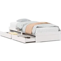 vidaXL Camas Y Accesorios-Estructura de cama sin colchón madera maciza blanca 75x190 cm