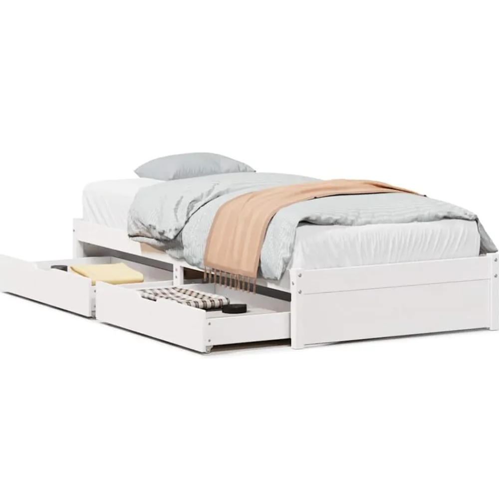 vidaXL Camas Y Accesorios-Estructura de cama sin colchón madera maciza blanca 75x190 cm
