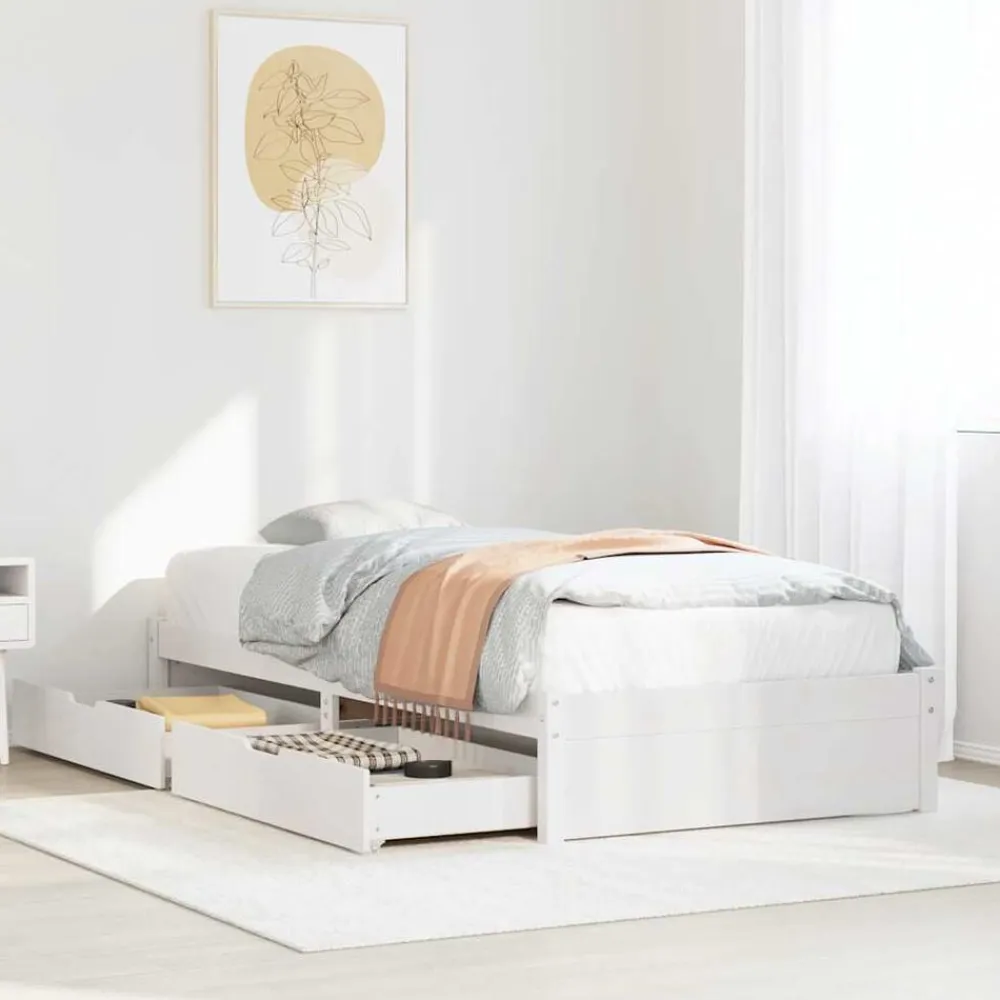 vidaXL Camas Y Accesorios-Estructura de cama sin colchón madera maciza blanca 75x190 cm