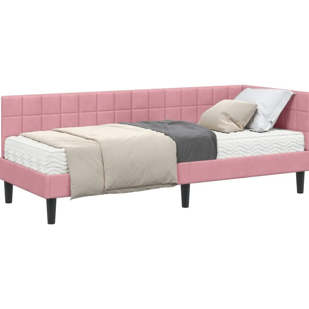 vidaXL Estructura de Cama Esquina con Colchón 2 pcs Gris Terciopelo Rosa Clearance