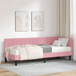 vidaXL Estructura de Cama Esquina con Colchón 2 pcs Gris Terciopelo Rosa Clearance