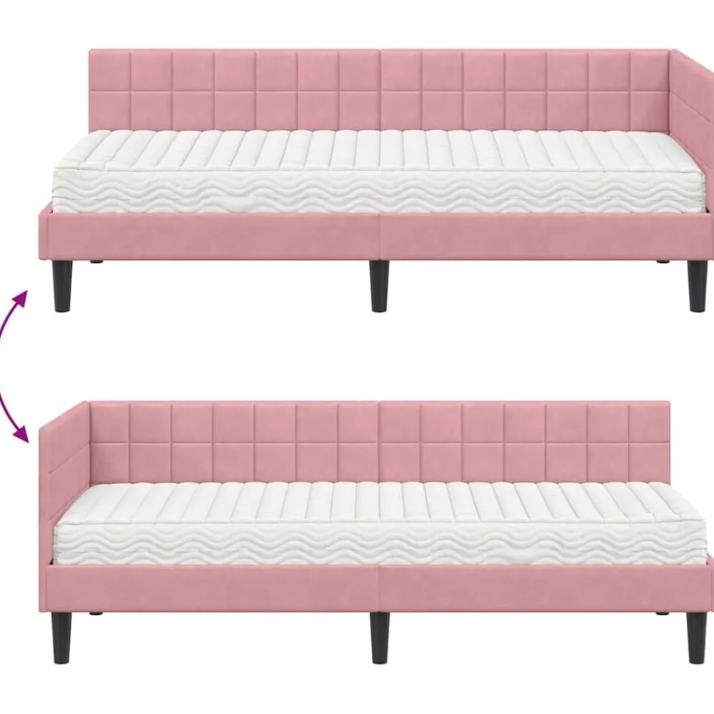 vidaXL Estructura de Cama Esquina con Colchón 2 pcs Gris Terciopelo Rosa Clearance