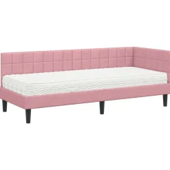 vidaXL Estructura de Cama Esquina con Colchón 2 pcs Gris Terciopelo Rosa Clearance