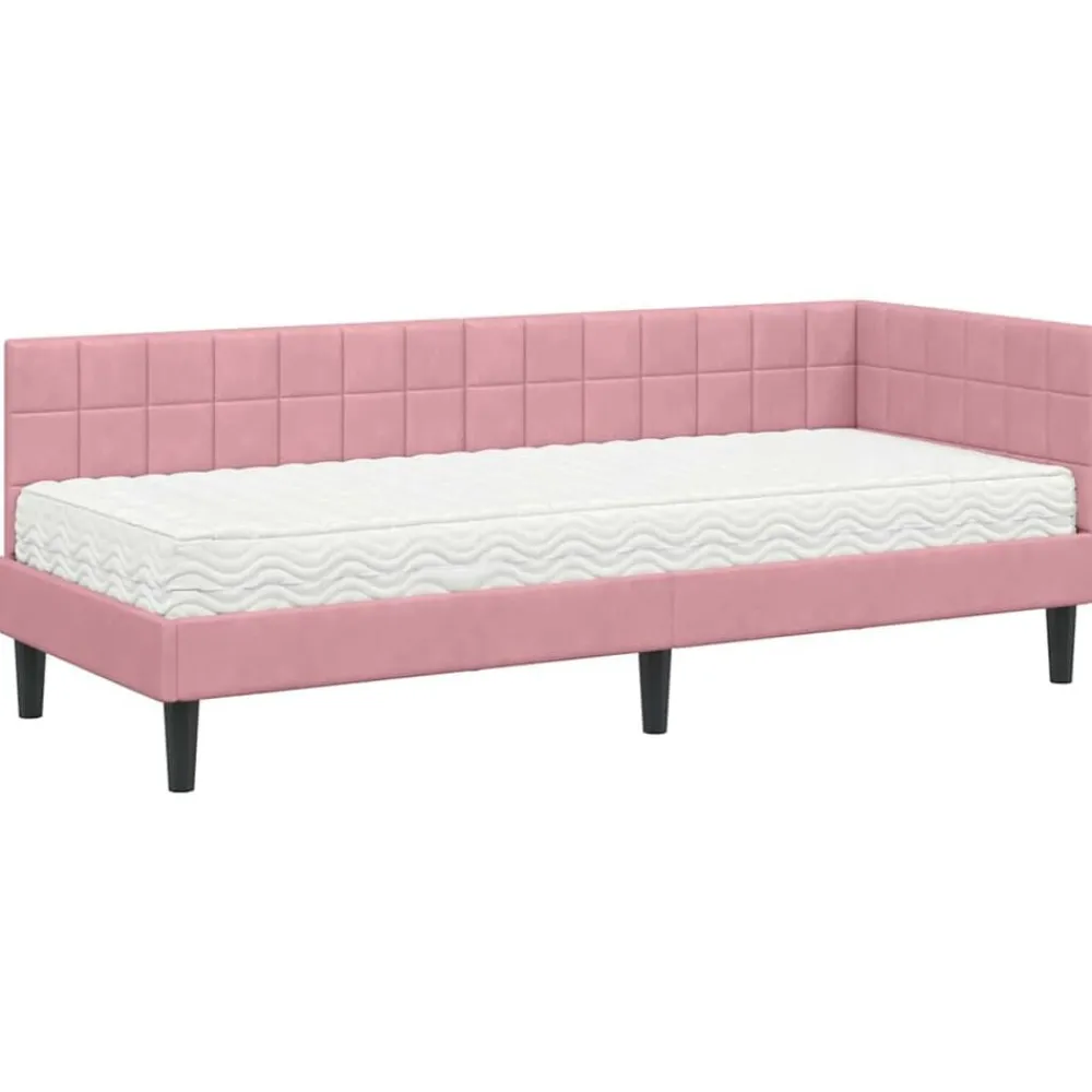 vidaXL Estructura de Cama Esquina con Colchón 2 pcs Gris Terciopelo Rosa Clearance