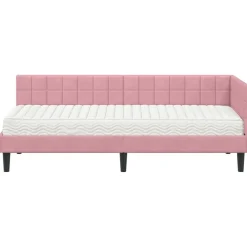 vidaXL Estructura de Cama Esquina con Colchón 2 pcs Gris Terciopelo Rosa Clearance