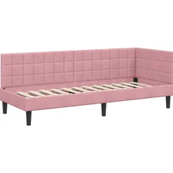vidaXL Estructura de Cama Esquina con Colchón 2 pcs Gris Terciopelo Rosa Clearance