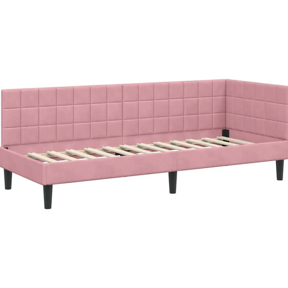 vidaXL Estructura de Cama Esquina con Colchón 2 pcs Gris Terciopelo Rosa Clearance
