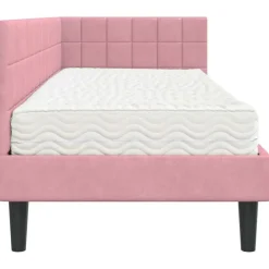 vidaXL Estructura de Cama Esquina con Colchón 2 pcs Gris Terciopelo Rosa Clearance