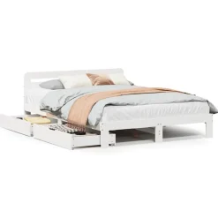 vidaXL Camas Y Accesorios-Estructura de cama sin colchón madera de pino blanca 140x200 cm
