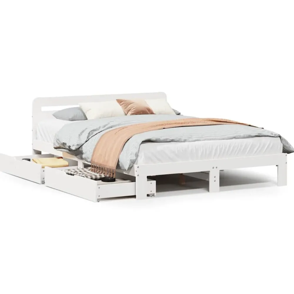 vidaXL Camas Y Accesorios-Estructura de cama sin colchón madera de pino blanca 140x200 cm