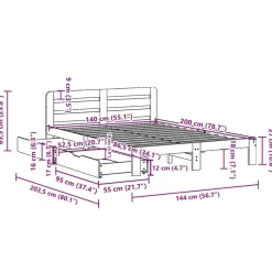 vidaXL Camas Y Accesorios-Estructura de cama sin colchón madera de pino blanca 140x200 cm
