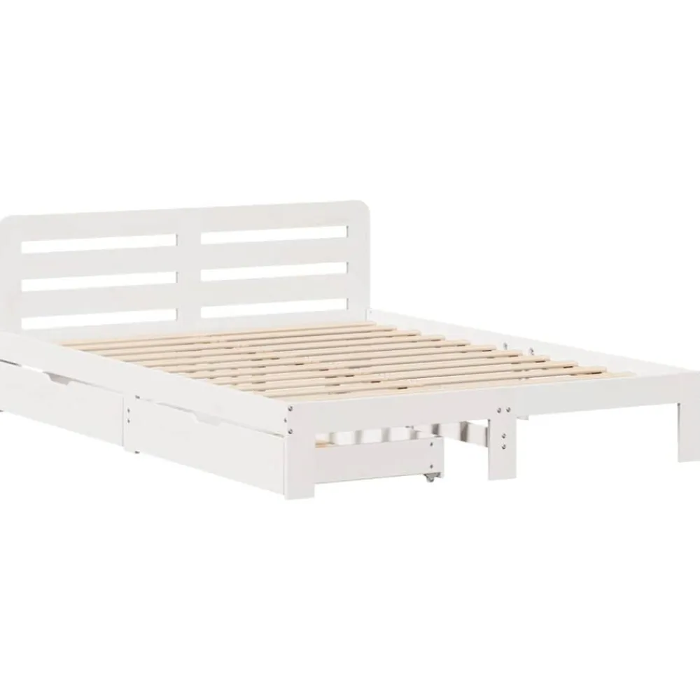 vidaXL Camas Y Accesorios-Estructura de cama sin colchón madera de pino blanca 140x200 cm