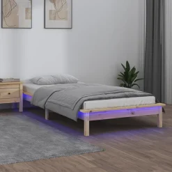 vidaXL Camas Y Accesorios-Estructura de cama LED sin colchón madera maciza 90x200 cm