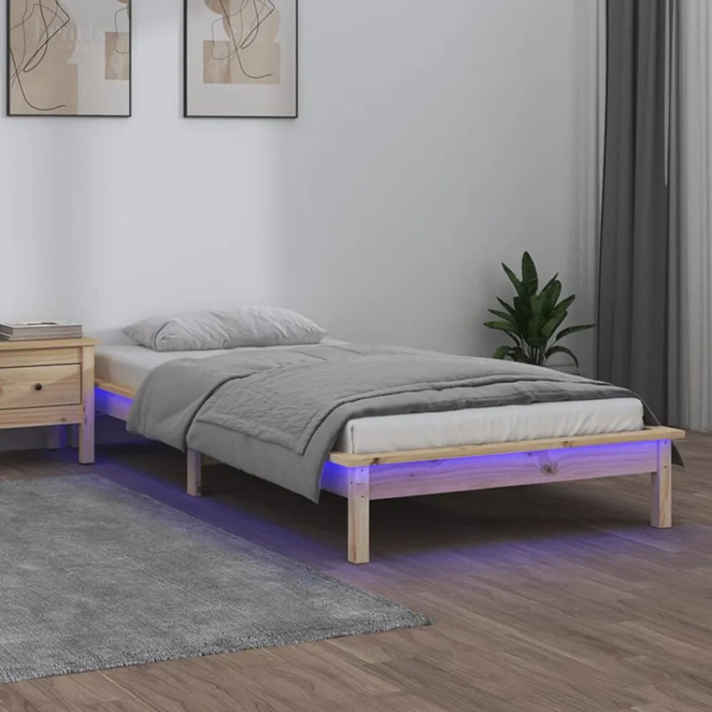 vidaXL Camas Y Accesorios-Estructura de cama LED sin colchón madera maciza 90x200 cm