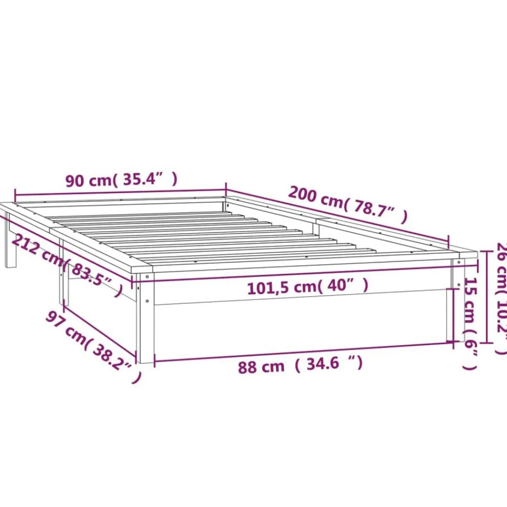 vidaXL Camas Y Accesorios-Estructura de cama LED sin colchón madera maciza 90x200 cm