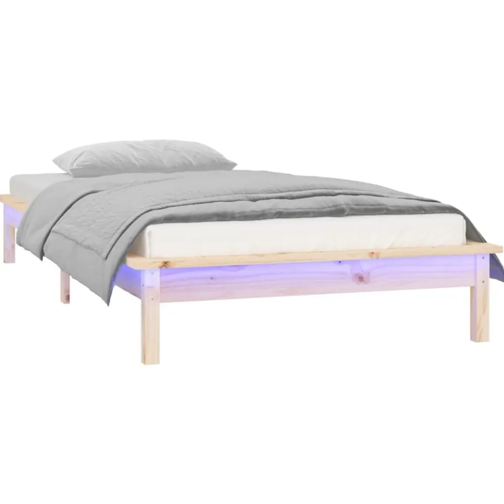 vidaXL Camas Y Accesorios-Estructura de cama LED sin colchón madera maciza 90x200 cm