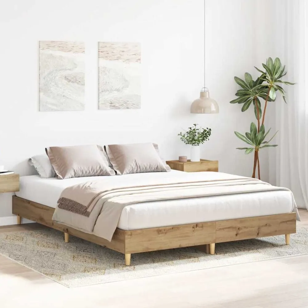vidaXL Camas Y Accesorios-Estructura de cama sin colchón roble artesanal 100x200 cm