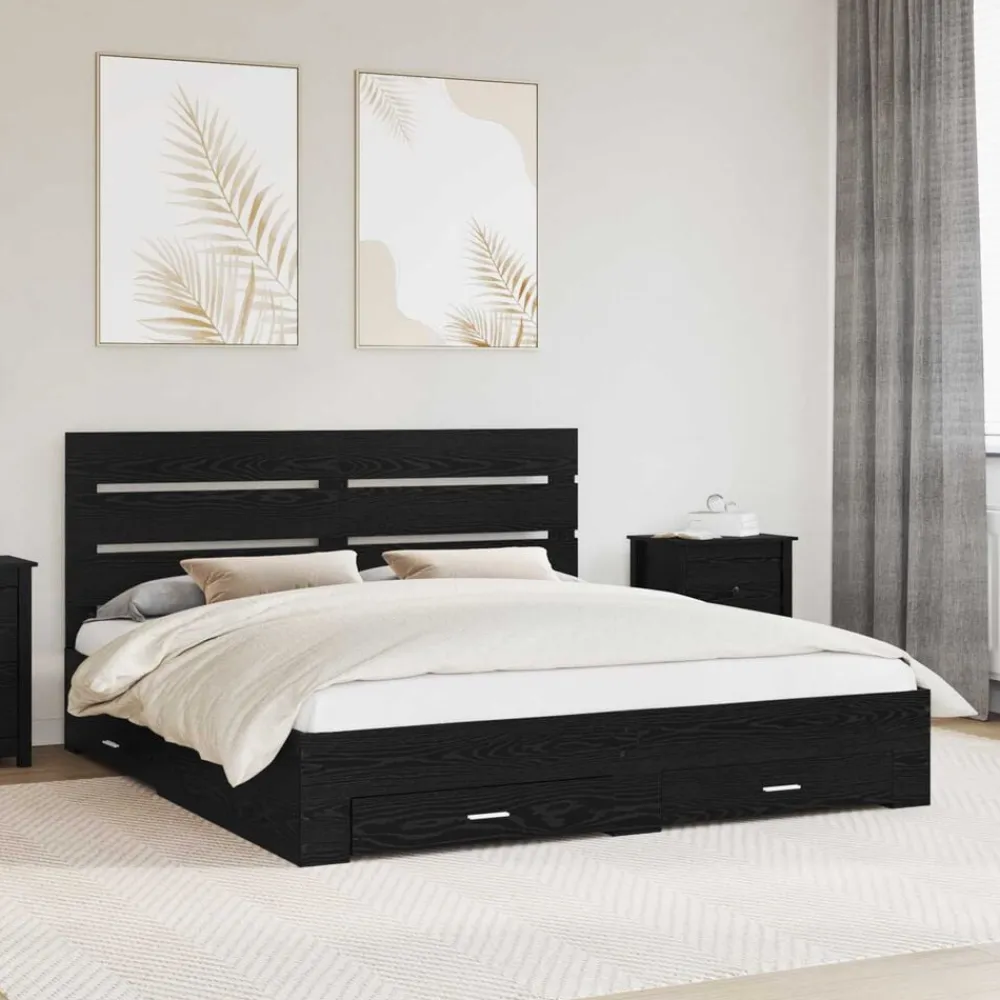 vidaXL Estructura de cama con cajón 180 x 200 cm Roble negro Clearance