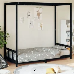 vidaXL Estructura de cama para niños madera de pino 90x190 cm Negro New