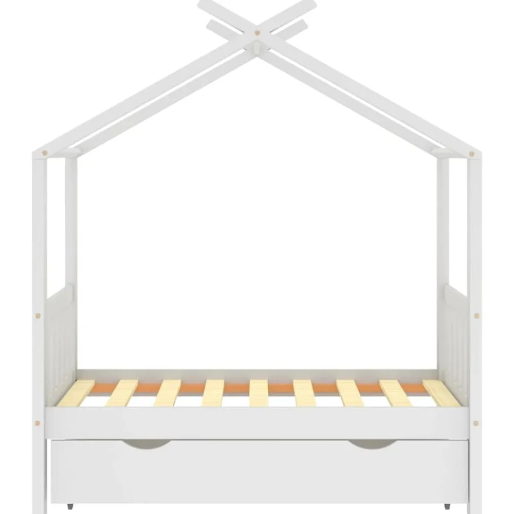 Niños vidaXL Mobiliario Para Bebés Y Niños Pequeños-Estructura de cama niños y cajón madera maciza blanca 70x140 cm