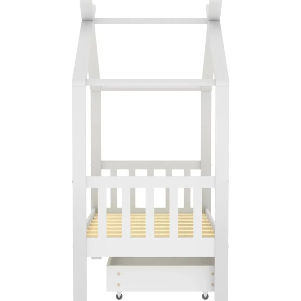 Niños vidaXL Mobiliario Para Bebés Y Niños Pequeños-Estructura de cama niños y cajón madera maciza blanca 70x140 cm