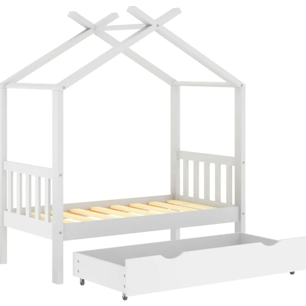 Niños vidaXL Mobiliario Para Bebés Y Niños Pequeños-Estructura de cama niños y cajón madera maciza blanca 70x140 cm