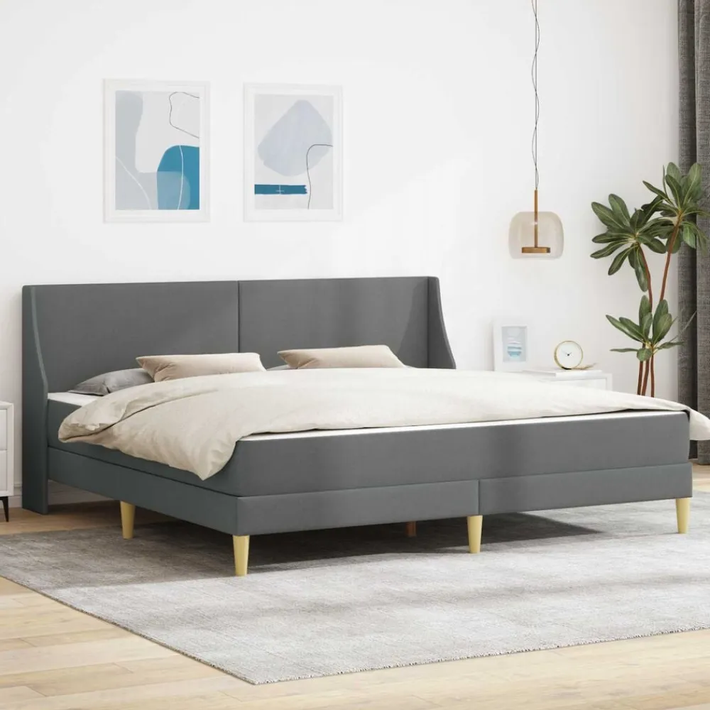 vidaXL Conjuntos De Muebles-Estructura de cama con colchón Gris oscuro 180 x 200 cm tela
