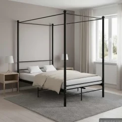 vidaXL Estructura de cama con dosel sin colchón metal 120x200 cm Negro Outlet