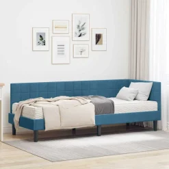 vidaXL Estructura de Cama Esquina con Colchón 2 pcs Terciopelo Azul Outlet